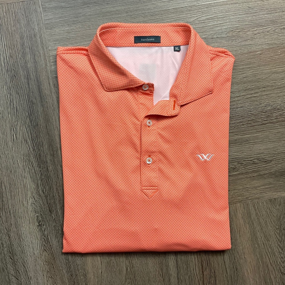 Turtleson Polo Shirt Mens XL Orange White Performance Geometric Diamond Golf